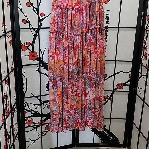Free People Julianna Maxi Dress Ruffled Tiers V Neck Floral Print Cherry Small - Picture 9 of 13